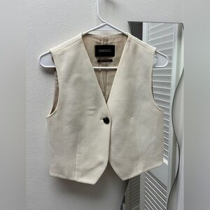 Massimo Dutti Beige Wool Sleeveless Vest